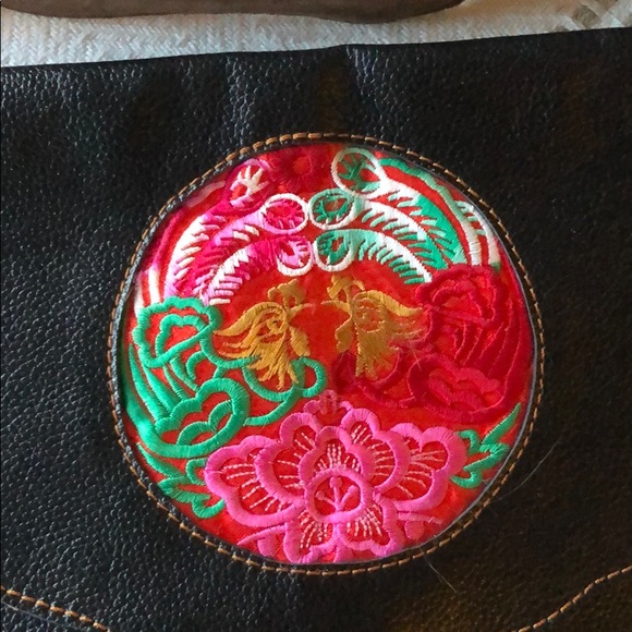 Black Leather and Embroidered Crossbody Bag - Picture 2 of 8